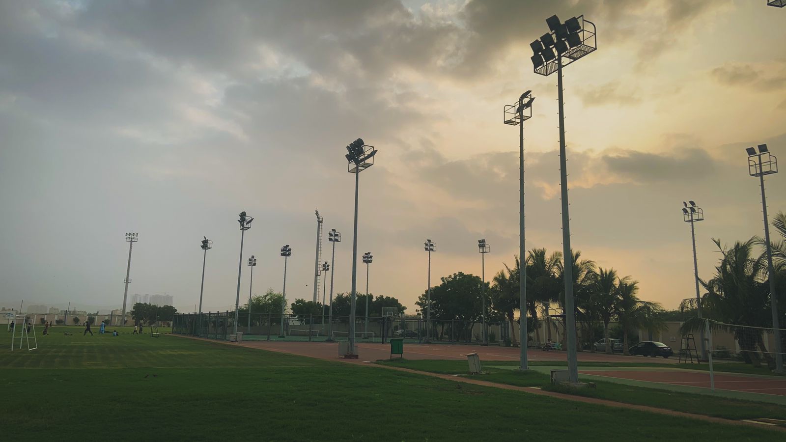 Landscape shot of football and basketball courts at IBA Karachi